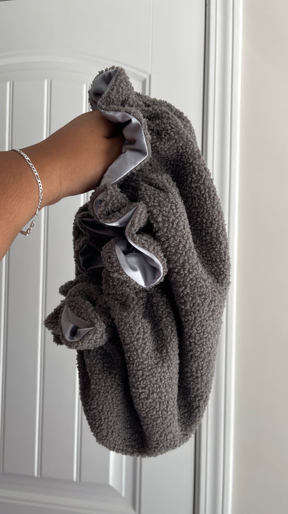 Smokey Grey Teddy Ruffle Bonnet